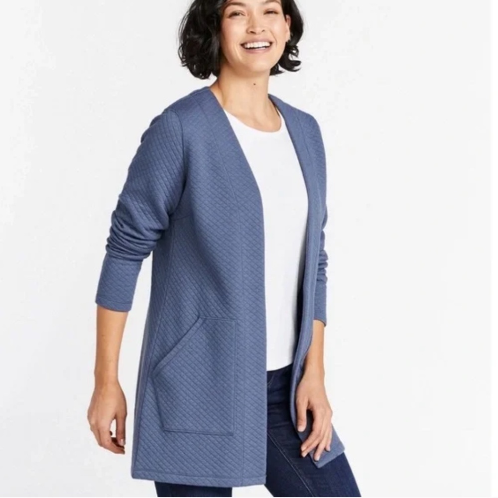 L.L.Bean Women’s Quilted Open Front Cardigan Jacket Slate Blue Size M